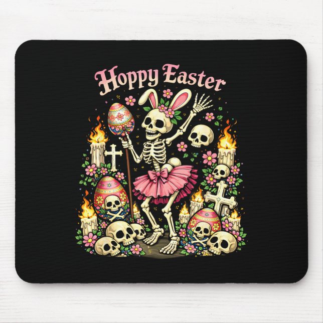 Mousepad Páscoa alegre gótico esqueleto coelho engraçado so (Frente)