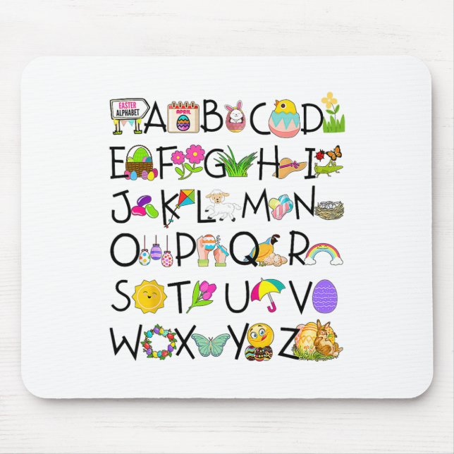 Mousepad Páscoa Cute Alphabet Funny Day Abc Alphabet Egr Ra (Frente)
