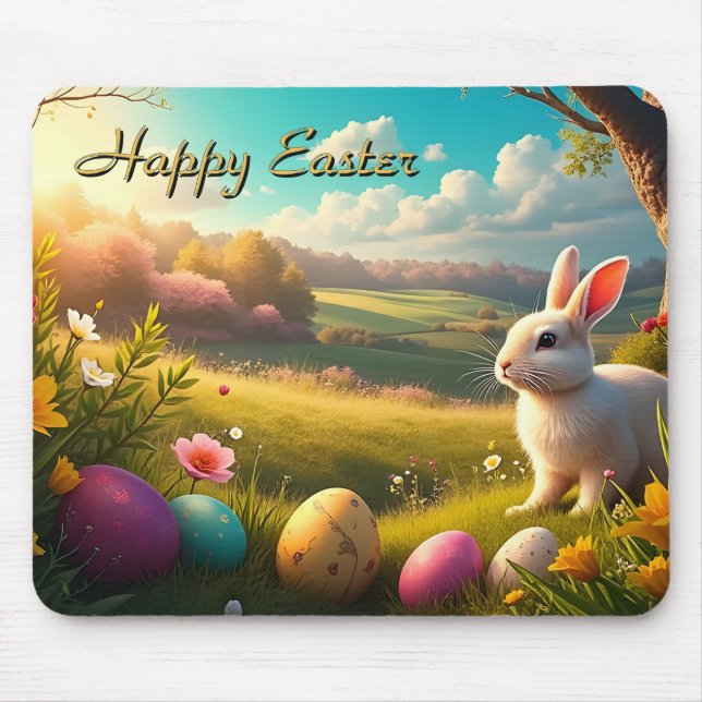 Mousepad Páscoa Feliz numa Paisagem de Primavera (Frente)