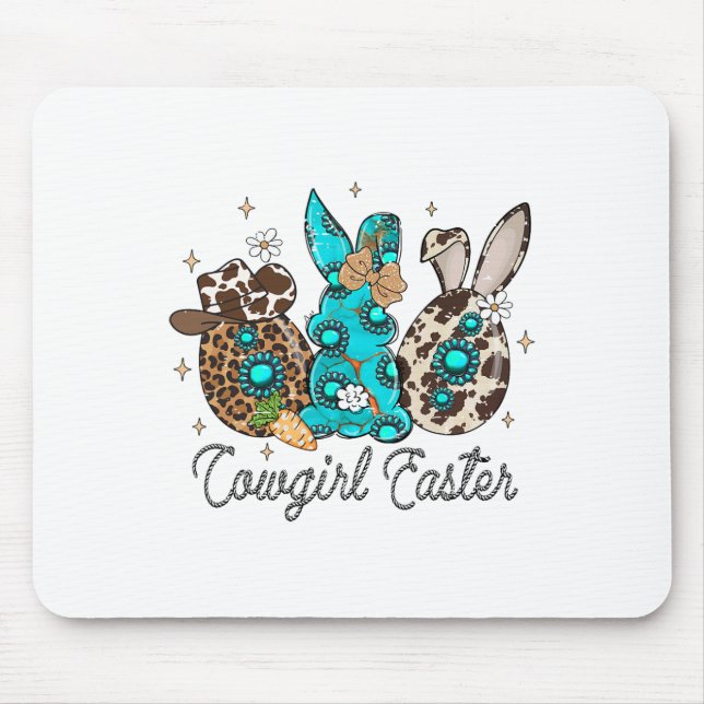 Mousepad Páscoa Ocidental Engraçada, Páscoa de cowgirl cony (Frente)