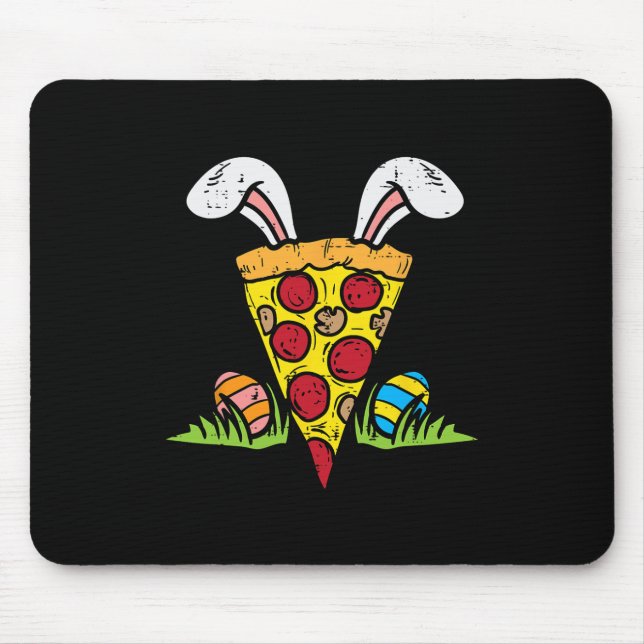 Mousepad Páscoa Pizza Fatia Coelhinho Ouvem Diversão Comida (Frente)
