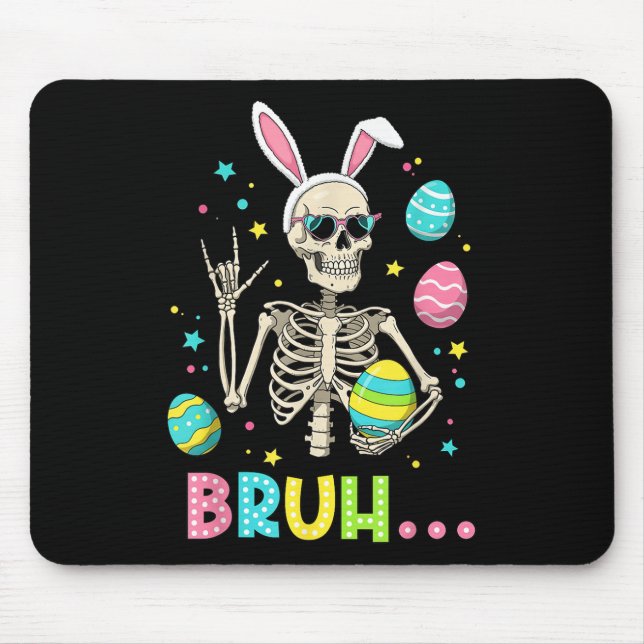Mousepad Páscoa Skeleton Bunny Rock Hand Rocker Men Adolesc (Frente)