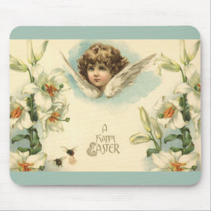Mousepad Páscoa Vintage, Flores de Lírio Vitorianas e Anjo