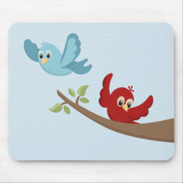 Mousepad Passarinho de Desenho Animado Vermelho e Azul Fofo
