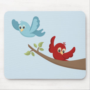 Mousepad Passarinho de Desenho Animado Vermelho e Azul Fofo