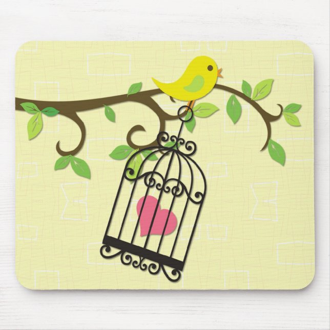 Mousepad Pássaro amarelo, Birdcage (Frente)