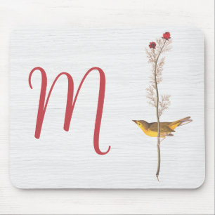 Mousepad Pássaro Amarelo de Audubon na Flor com Monograma