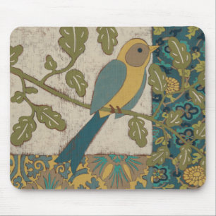 Mousepad Pássaro Amarelo e Azul Teal Empoleirado em uma ra