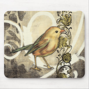 Mousepad Pássaro Amarelo e Verde no fundo da vinhagem
