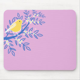 Mousepad Pássaro Amarelo Ilustrado em um Fundo Rosa