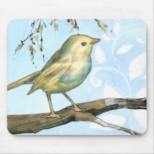 Mousepad Pássaro Amarelo Pequeno Empoleirado em uma ramifi