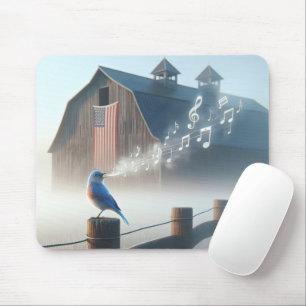 Mousepad Pássaro Azul Cantando na Névoa da Manhã