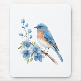 Mousepad Pássaro azul com flores azuis