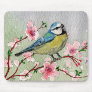 Mousepad Pássaro azul na árvore de flores