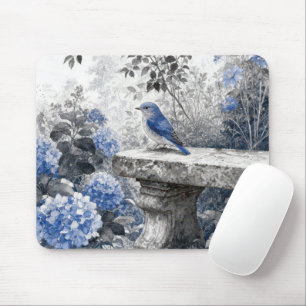 Mousepad Pássaro Azul Tinta Lavada Em um Banco de Jardim de