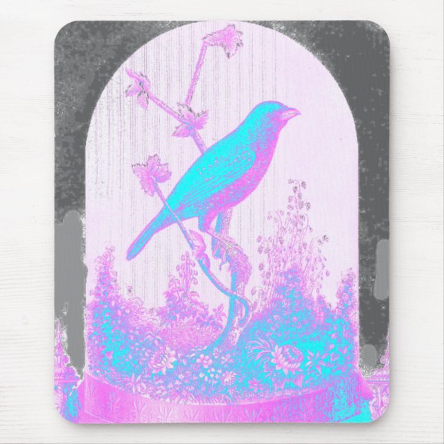Mousepad Pássaro Azul Turquesa, rosa pálido, roxo, preto (Frente)