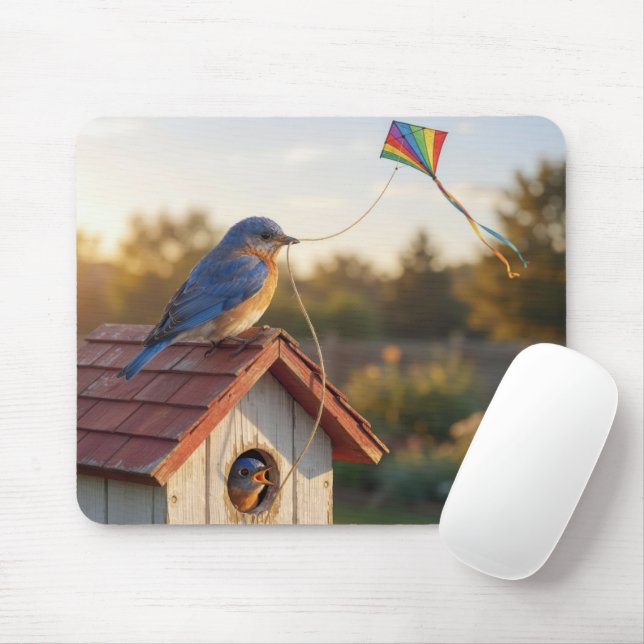 Mousepad Pássaro Azul Voando uma Pipa (Com mouse)