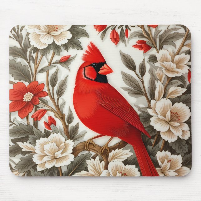 Mousepad Pássaro Cardinal do Norte Floral Bonito (Frente)