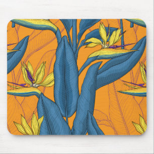 Mousepad Pássaro das flores do paraíso em laranja