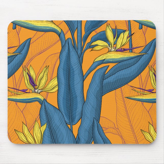 Mousepad Pássaro das flores do paraíso em laranja (Frente)