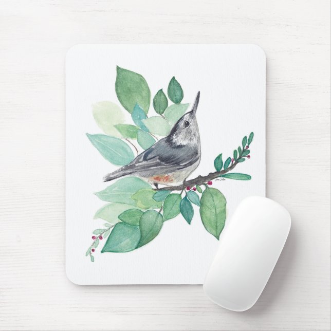 Mousepad Pássaro de Nuthatch Branca (Com mouse)