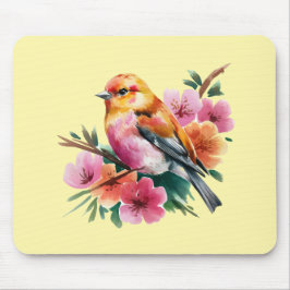 Mousepad Passaro Flor Rosa
