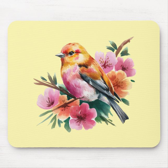 Mousepad Passaro Flor Rosa (Frente)