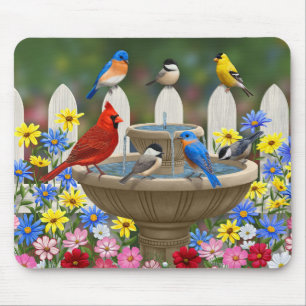 Mousepad Pássaro Primavera de Jardim Colorido
