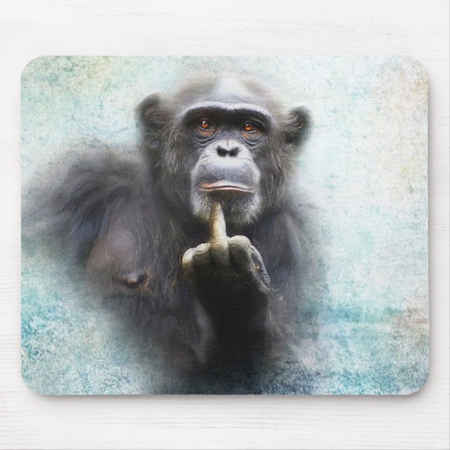 Mousepad Pássaro Sacudir do Dedo Médio Chimpanzé Engraçado (Frente)