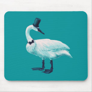 Mousepad Pássaro Swan Engraçado Com Tigela E Chapéu De C
