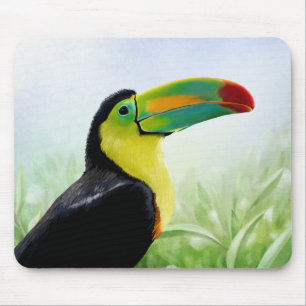 Mousepad Pássaro Tropical Negro Amarelo Verde Colorido