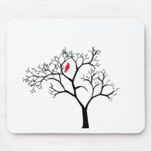 Mousepad Pássaro vermelho cardinal na árvore nevado do
