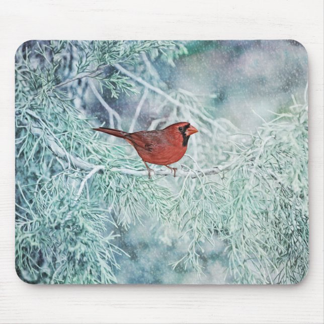 Mousepad Pássaro Vermelho Cardinho Pão de Mouse de Arte de  (Frente)