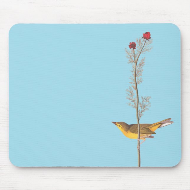 Mousepad Pássaro Warbler Hooded de Audubon na Flor Vermelha (Frente)