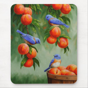Mousepad Pássaros-azuis em um pomar de árvore