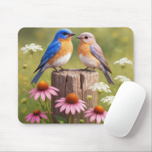Mousepad Pássaros Azuis em uma Estaca de Cerca