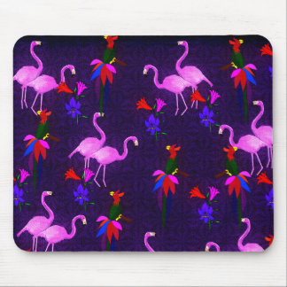 Mousepad Pássaros coloridos e flamingos cor-de-rosa