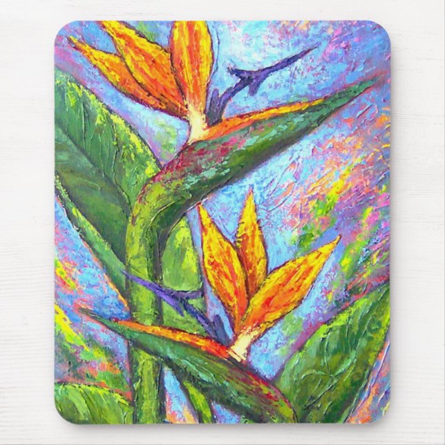 Mousepad Pássaros da pintura tropical da flor do paraíso (Frente)