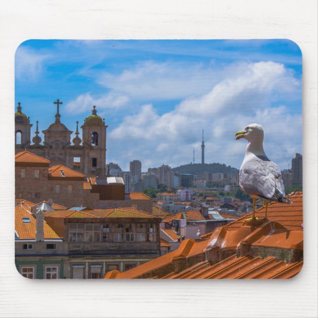Mousepad Pássaros-de-cabeça veem telhados de Portugal (Frente)