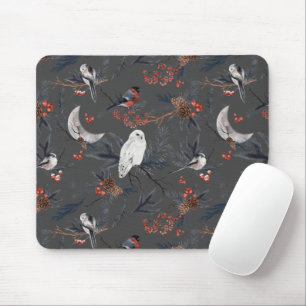 Mousepad Pássaros De Inverno Com Coruja De Neve