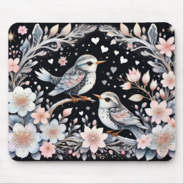 Mousepad Pássaros do amor em fundo de Natal