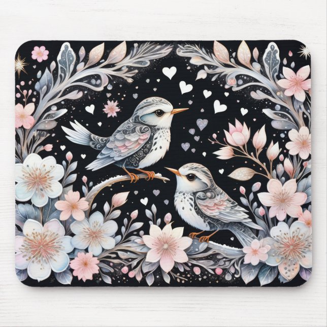 Mousepad Pássaros do amor em fundo de Natal (Frente)