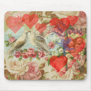 Mousepad Pássaros do amor vintage antiguidades coração amor