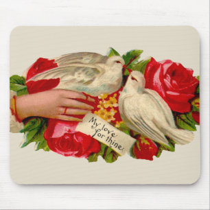 Mousepad Pássaros Vintage Amor Vitoriano Pombo Arte Clássic