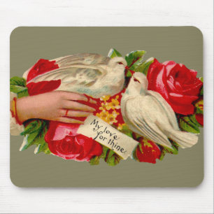 Mousepad Pássaros Vintage Amor Vitoriano Pombo Arte Clássic