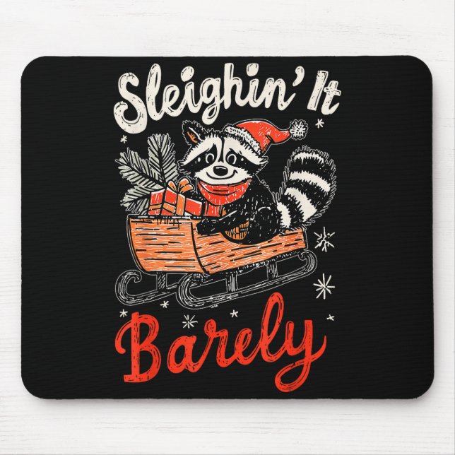 Mousepad Passeando com dificuldade Raccoon Natal engraçado  (Frente)