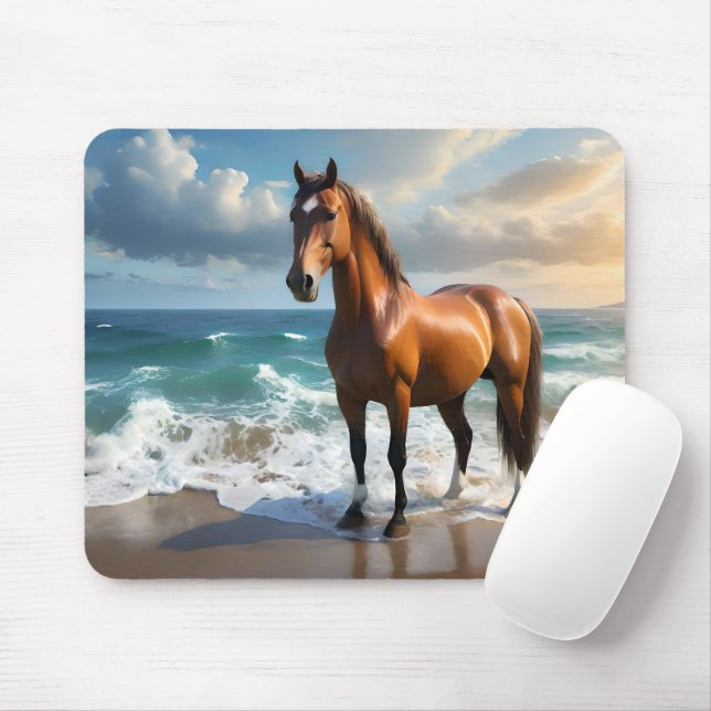 Mousepad **"Passeio Majestoso: Cavalo Marrom Orgulhoso na P (Com mouse)