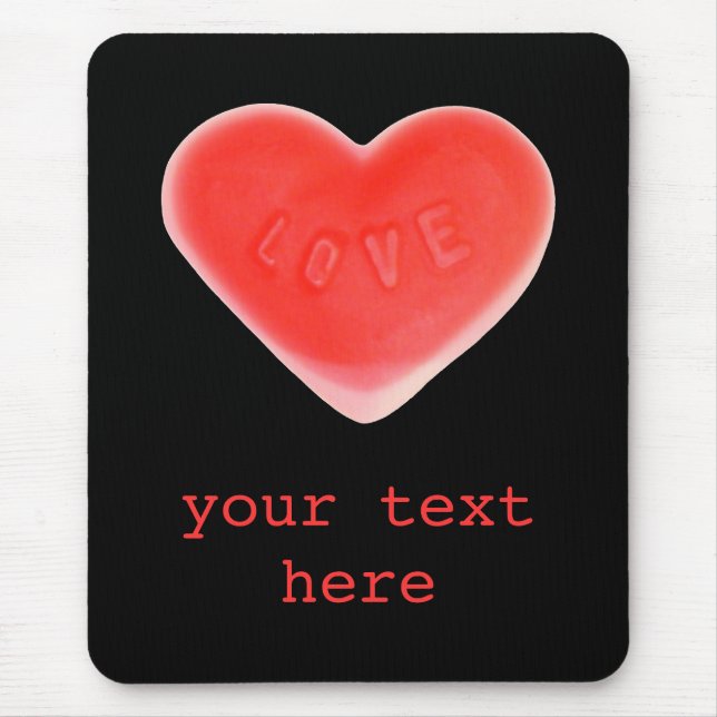 Mousepad Pasta de mouse 'Seu texto' Preto do Coração Doce (Frente)