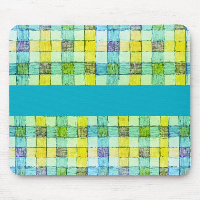 Mousepad Pasta de mouse verde azul e amarelo gingham (Frente)