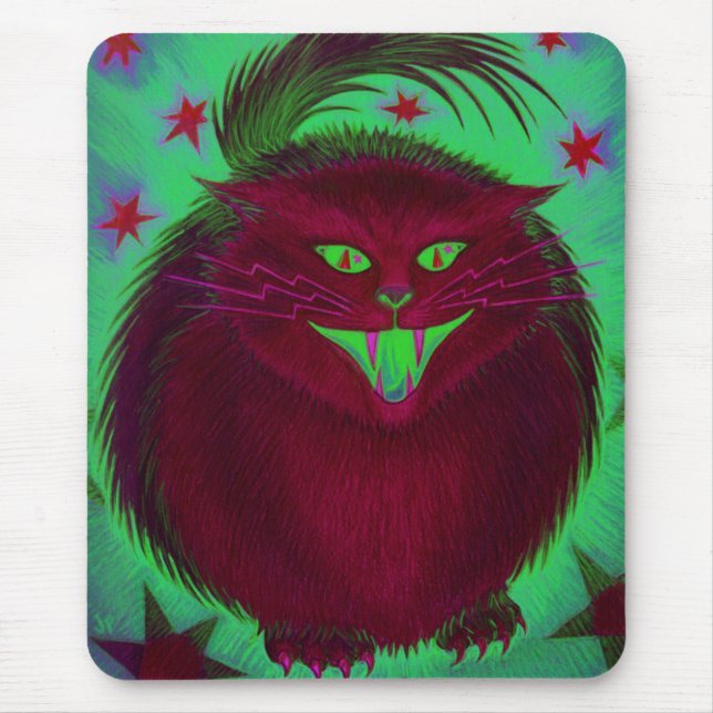 Mousepad Pasta de mouse vermelho assustador de gato vertica (Frente)